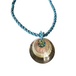 Shell Pendant Necklace with blue seed bead strand